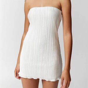 UO Brittany Plisse Strapless Mini Dress